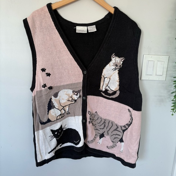 Blair Boutique Jackets & Blazers - Vintage Blair Boutique Cat Sweater Vest XL Cat Lady Aesthetic Novelty Grannycore